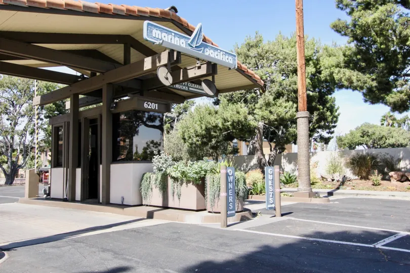 The Marina Pacifica name above the entrance