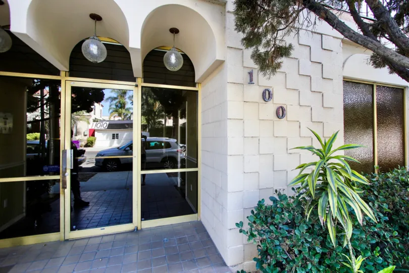 The address for Pacific Manor on the building