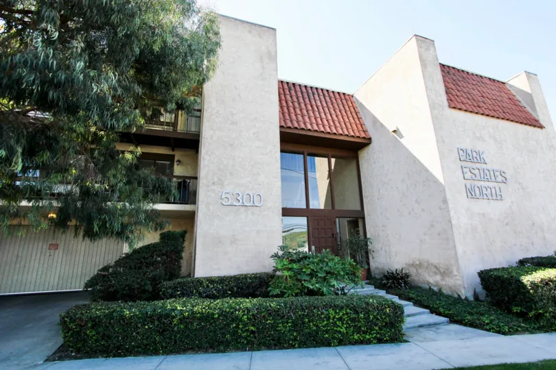 The sidewalk up to the entrance of Park Estates North