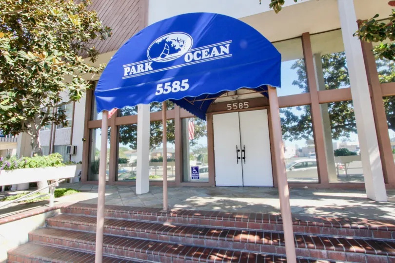 The Park Ocean name above the entrance into Long Beach, California