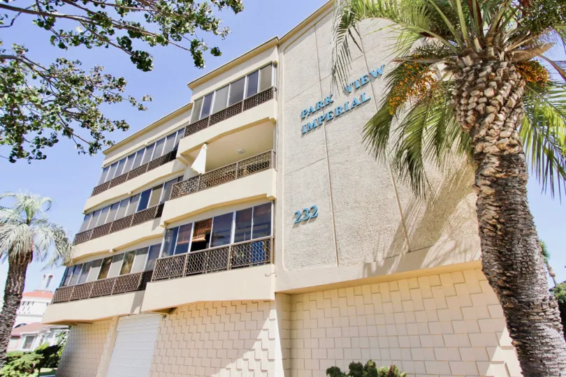 The Park View Imperial name on the building in Long Beach, California