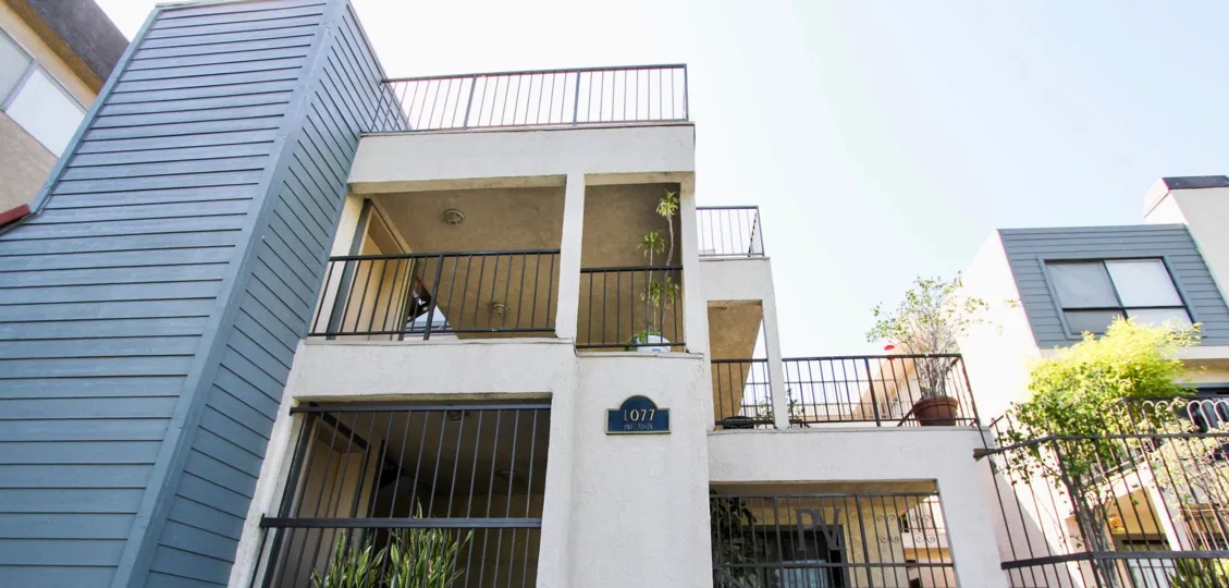 The patios seen at the Park Vista in Long Beach, California
