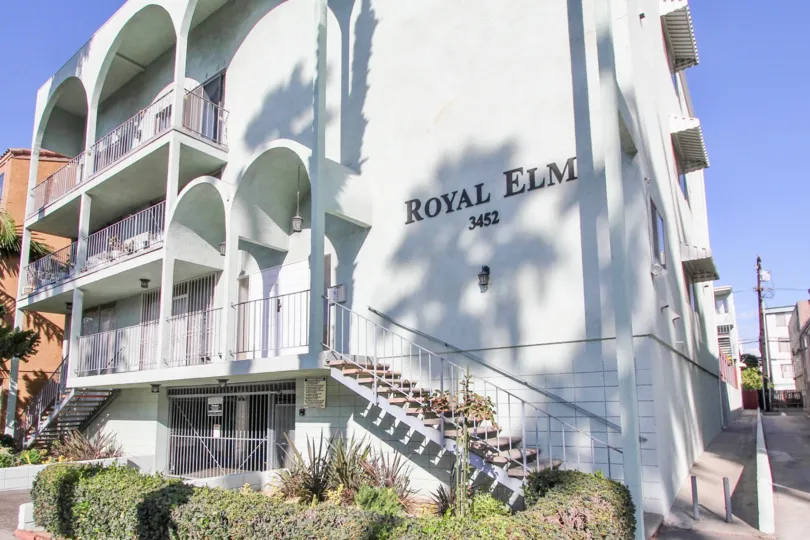 The address for Royal Elm on the building