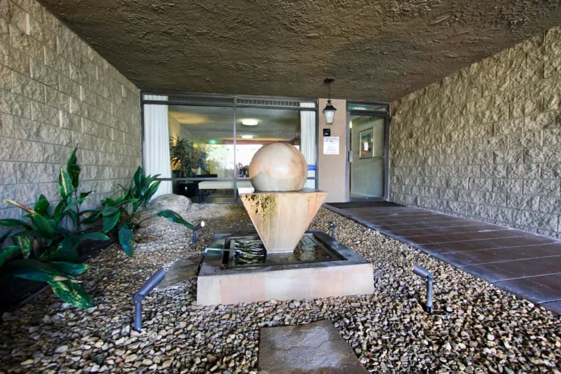 The fountain seen at Second Street Condominiums in Long Beach, California