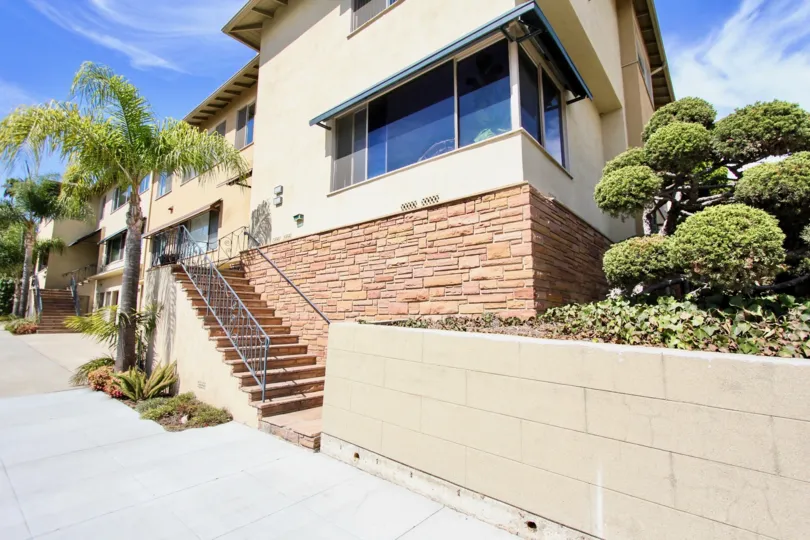 The sidewalk in front of Shaw Condominiums