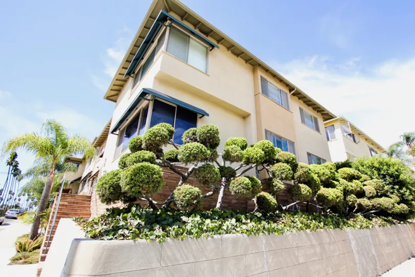 The landscaping around Shaw Condominiums