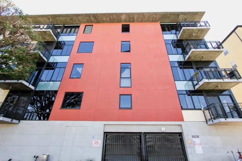 The red color on the Temple Lofts