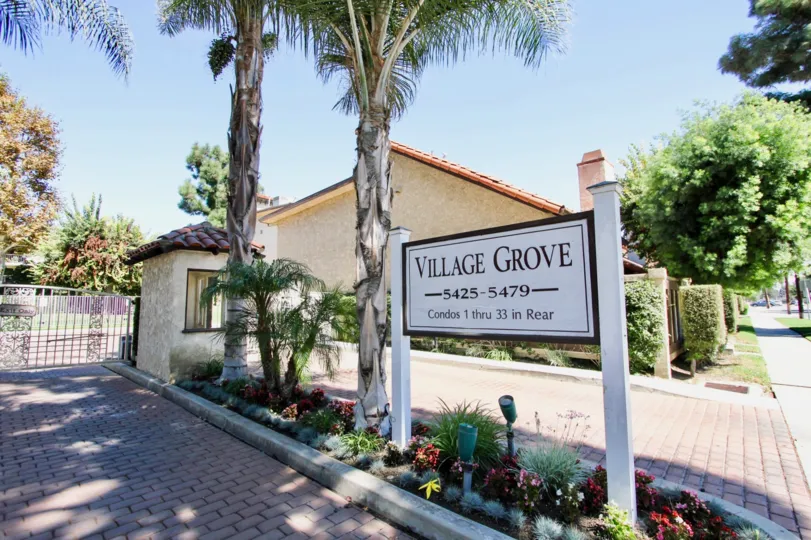 The sign announcing Village Grove in Long Beach, California