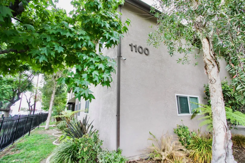 The address on the building at Villas at 1100 in Long Beach, California