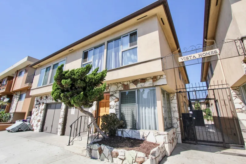 The rock décor on the Vista Homes building
