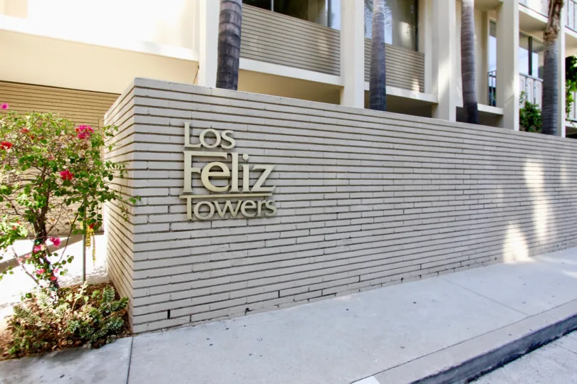 The Los Feliz Towers name on the building