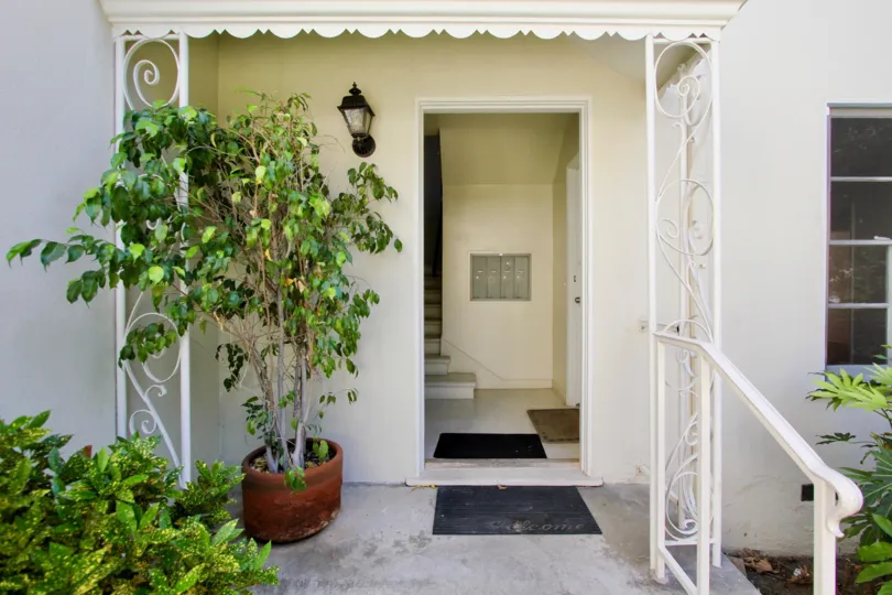 The potted plants around Perlita Gardens II in Los Feliz, California