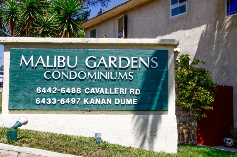 The sign announcing the Malibu Gardens in CA California