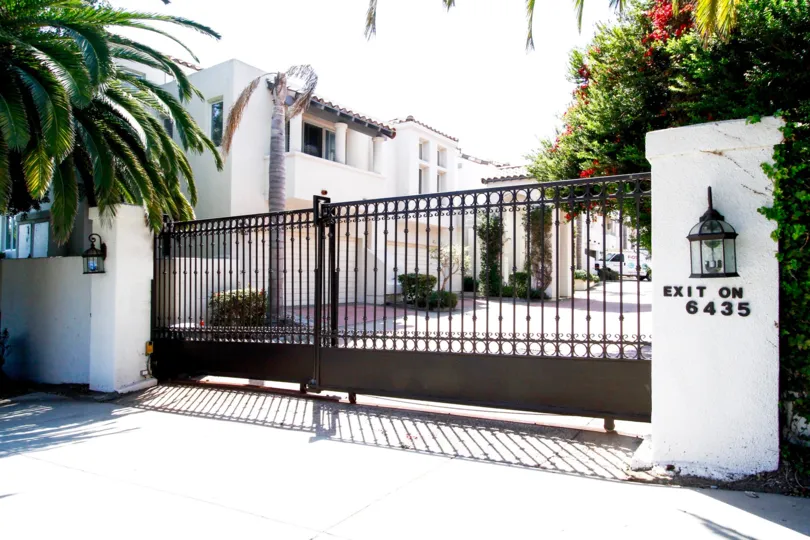 The gated entryway into Portico at Malibu