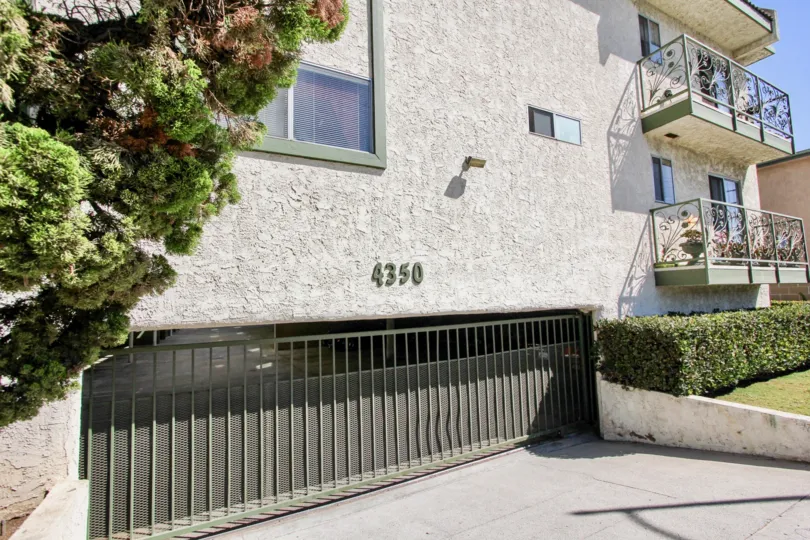 The address for 4350 Berryman above the parking garage