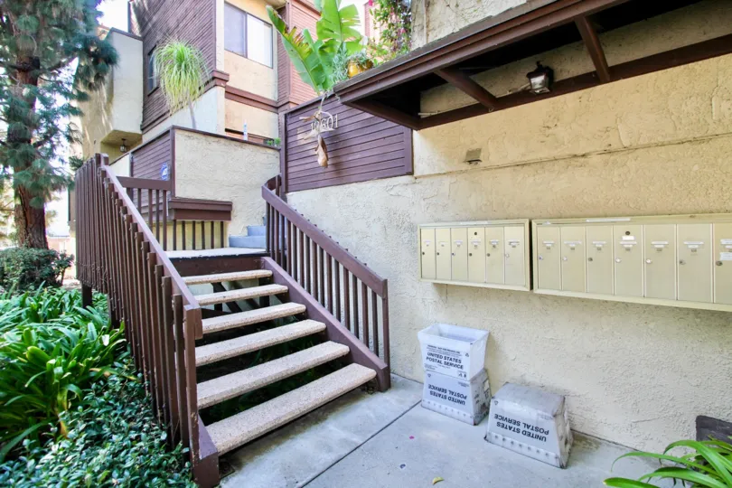 The stairs leading up to Chateau de Charmont in Mar Vista, California