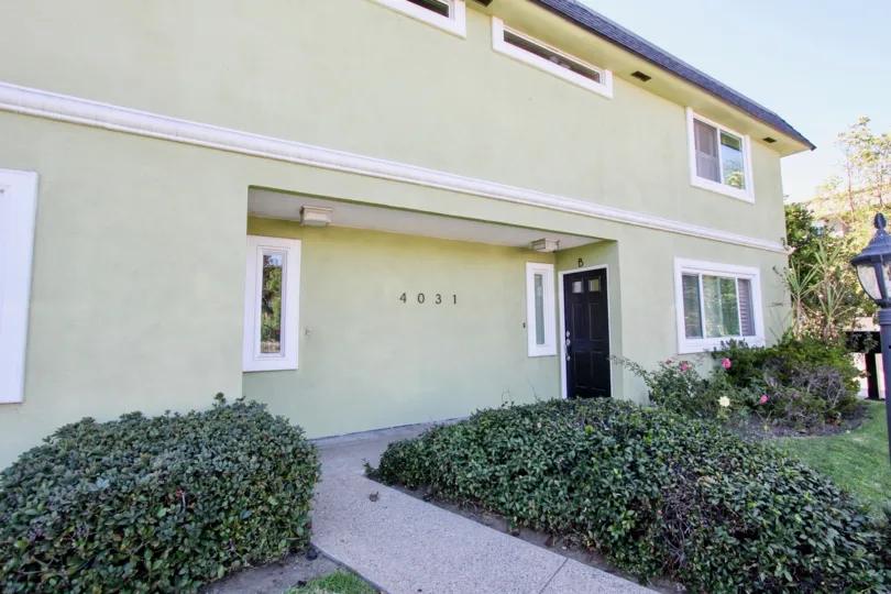The sidewalk up to Wade Townhomes