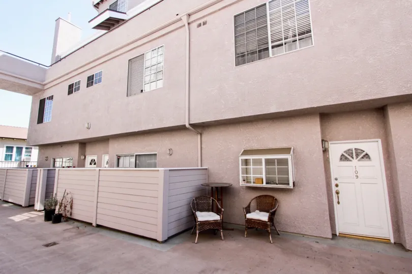 The patios outside of Washington Place Townhomes