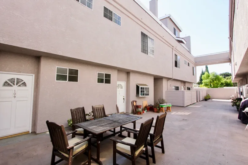 The lounge furniture seen outside of Washington Place Townhomes