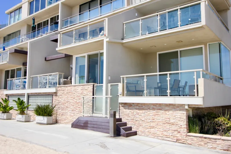 A sunny day over the open patios of 2 Ketch in Marina Del Rey.