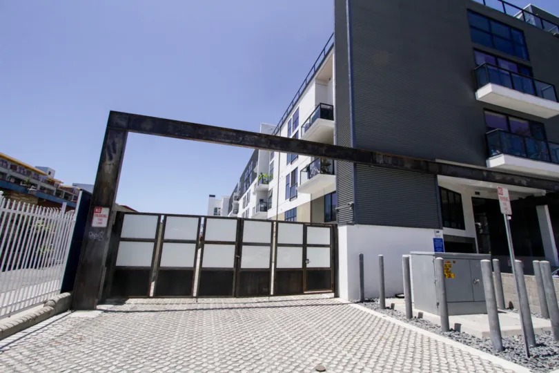 The gated entrance into Del Rey Lofts at Marina Del Rey