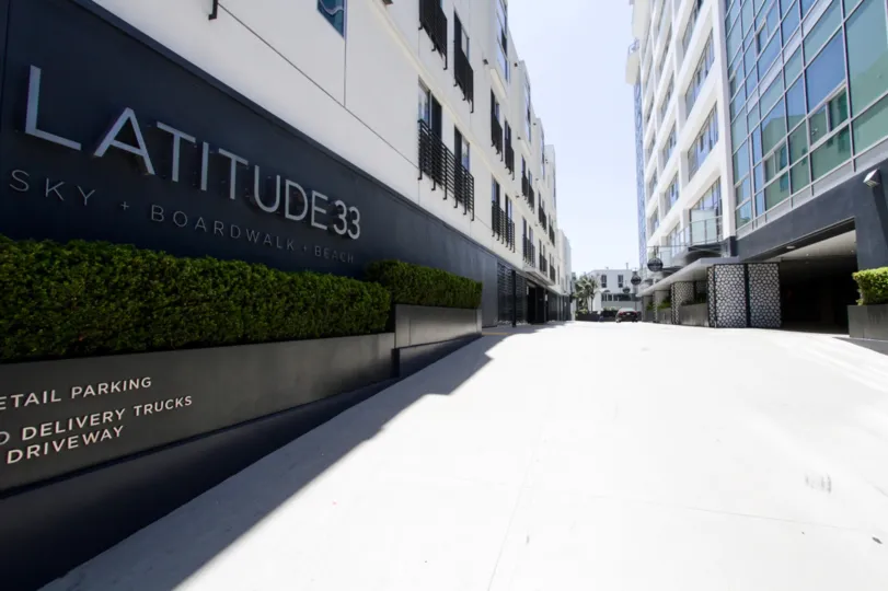 The road in front of 33 Boardwalk Collection in Marina Del Rey