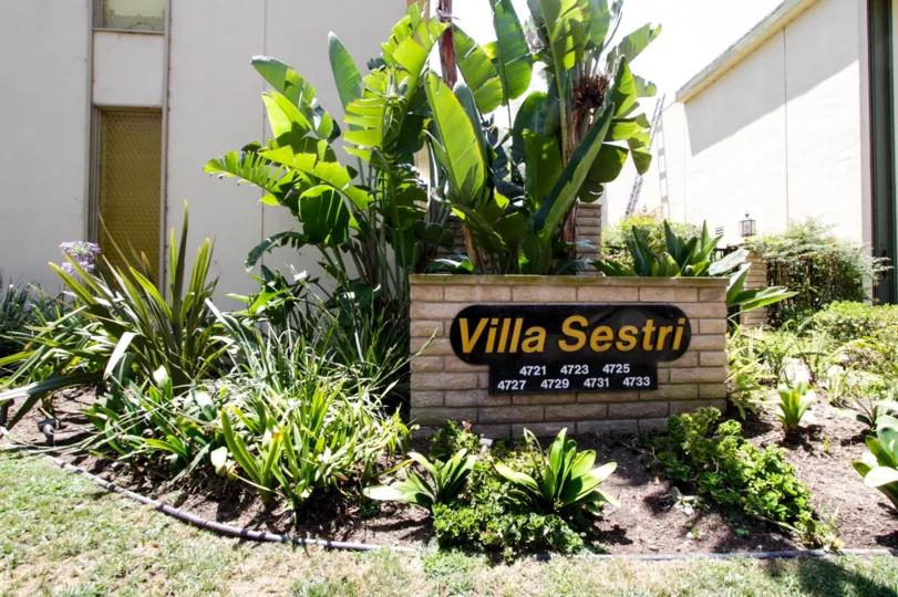 The welcoming sign into the Villa Sestri Sign in Marina Del Rey