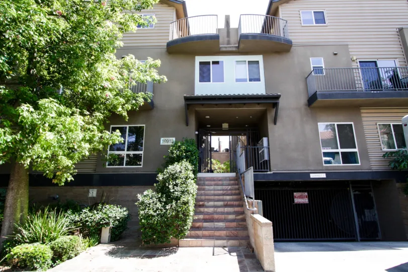 The stairs into the entrance at Argento Townhomes in North Hollywood