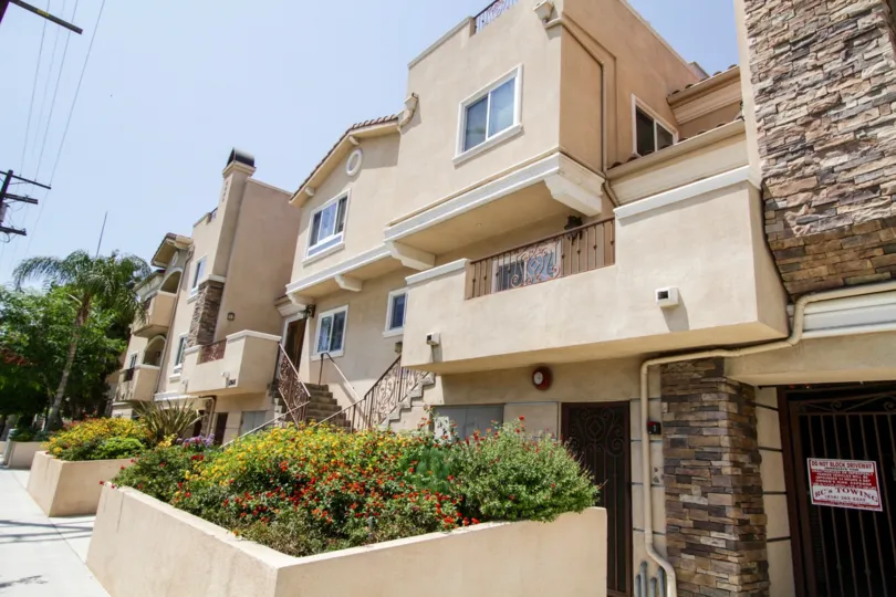 The raised garden beds seen at Bellaire Townhouses in North Hollywood