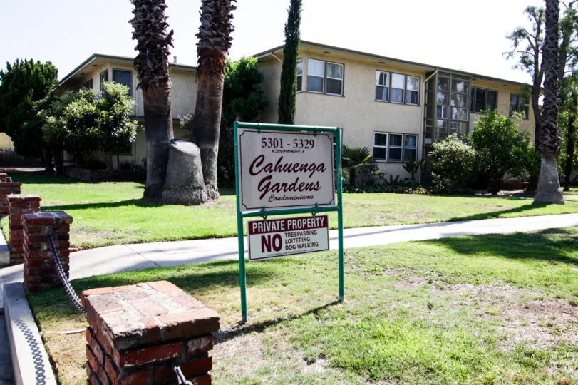 The sign welcoming you to the Cahuenga Gardens in North Hollywood