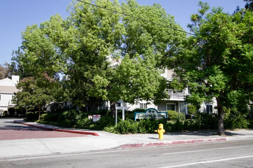 The welcoming sign into the Cambridge Glen community in North Hollywood