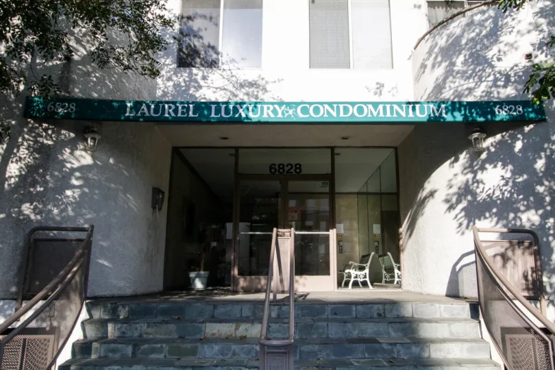 The entrance into Laurel Luxury Condominiums in North Hollywood
