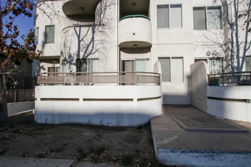 The walkway into the buildings at Laurel Luxury Condominiums