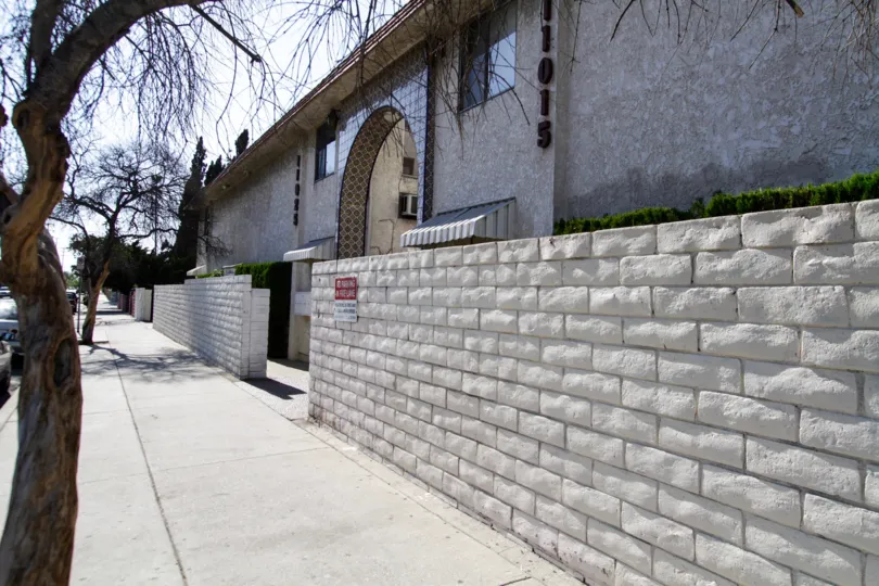 The brick wall around Villa Casitas in North Hollywood