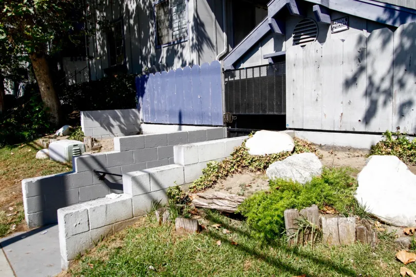 The yard to the side of Crestgate in Panorama City California