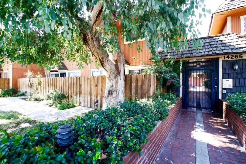 The walkway through Terra Bella Gardens in Panorama City California