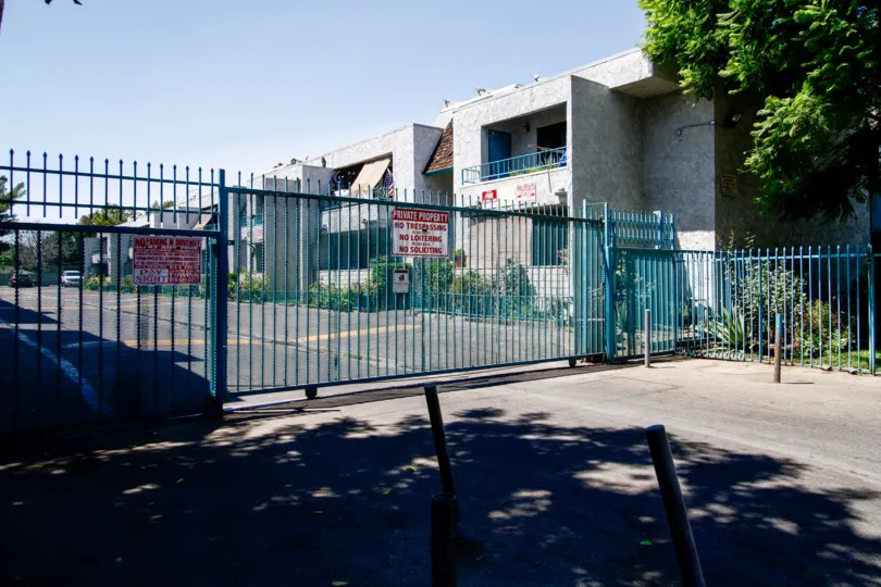 The gate for parking at the Willis Villas II