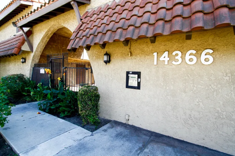 The address on the Woodman Gardens building in Panorama City California