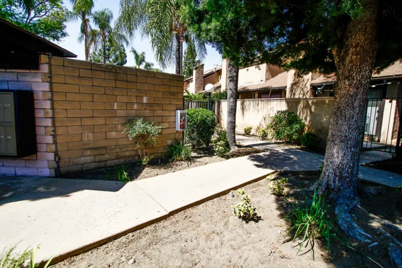 The walkway through Woodman Townhomes in Panorama City California