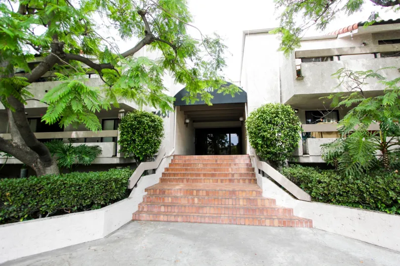 The stairs leading up to 401 E California Blvd in Pasadena, California