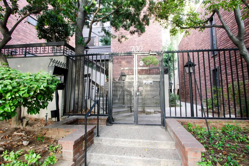 The gate entrance into 700 South Lake Avenue