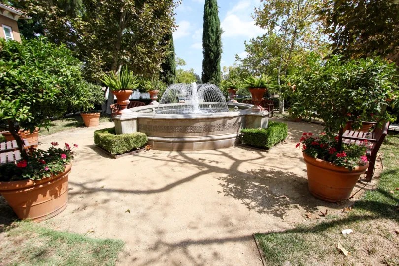 The fountain seen at Artisan Square in Pasadena, California