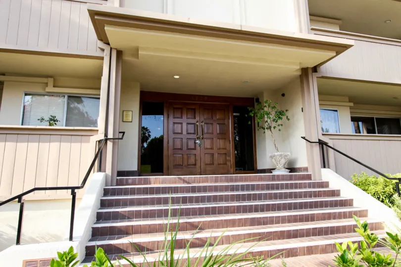 The stairs leading up to the entrance of Cordova Arms