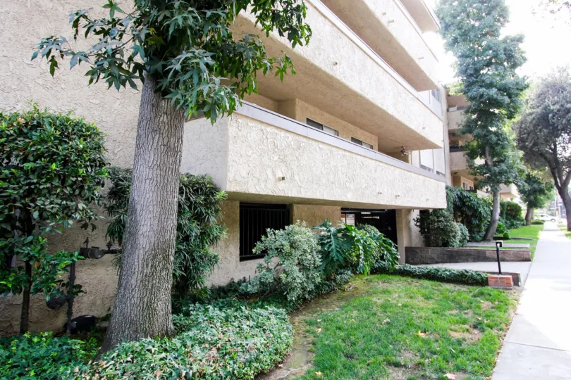 The landscaping around the Del Mar Sierra Manor building