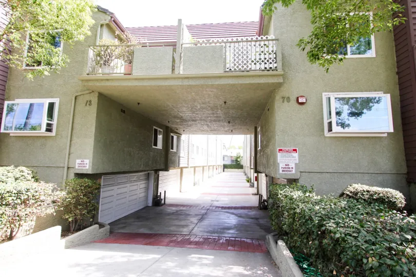 The parking area of Harkness Townhomes