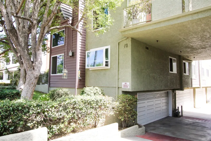 The garages for resident use at the Harkness Townhomes