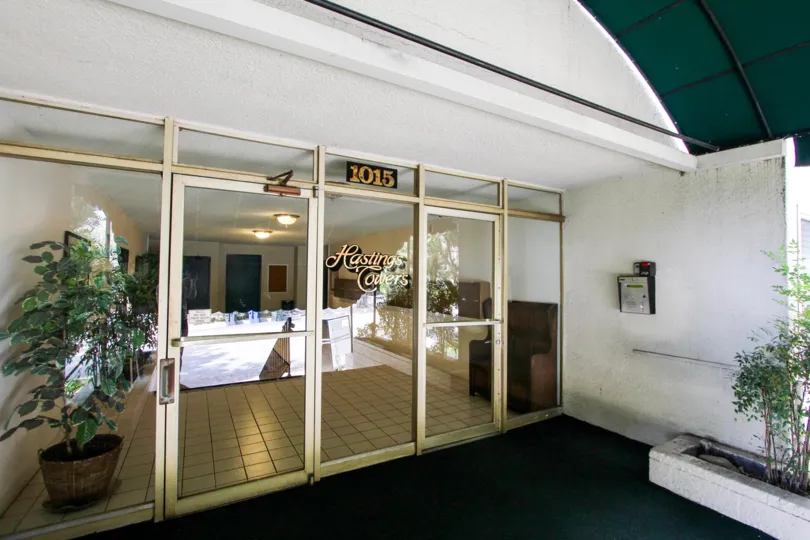 The doors entering into the Hastings Towers