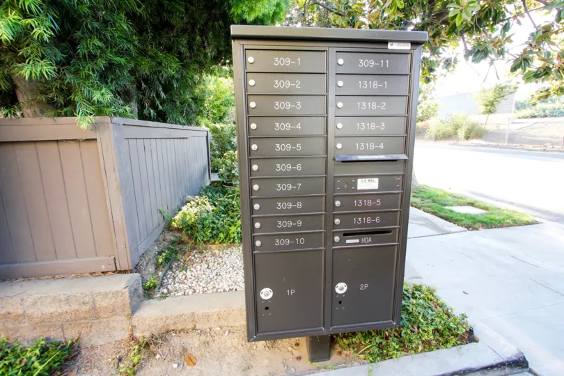 The mail center for residents of Holliston Condominiums
