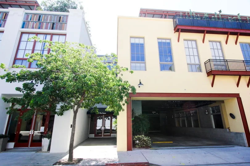 The sidewalk in front of Library Hall Lofts in Pasadena, California