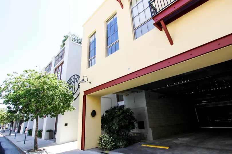 The parking area for Library Hall Lofts